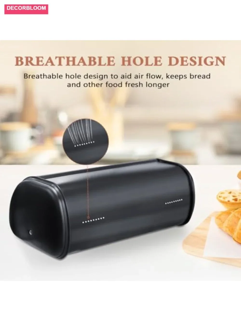 Stainless Steel Roll Top Bread Box Large Capacity Kitchen Counter Storage